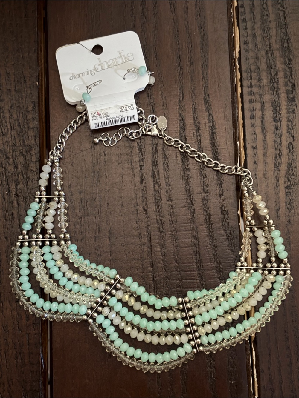 Charming Charlie Mint and Clear Multi-Strand Beaded Necklace